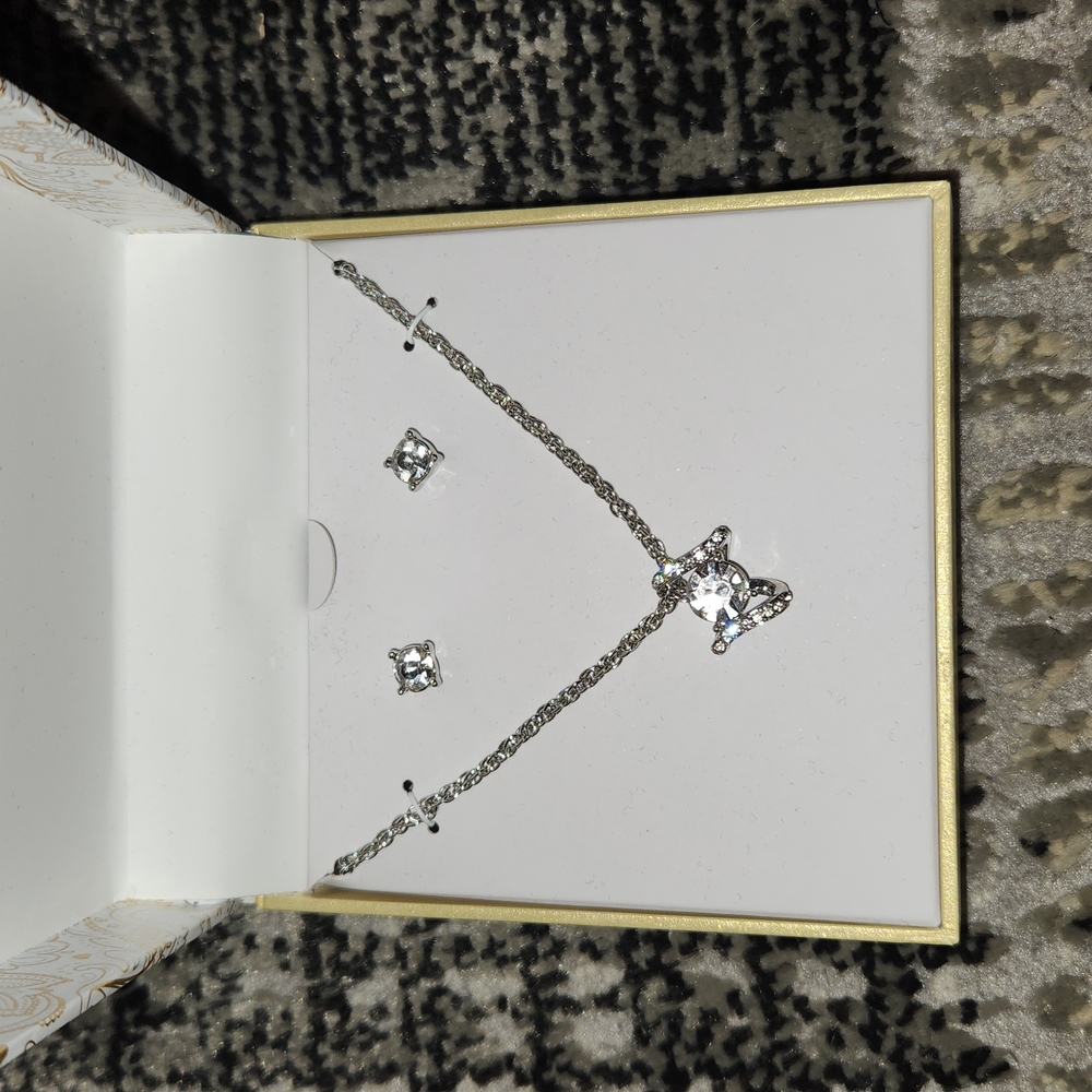 Charter Club Silver-Tone Crystal Pendant Necklace & Stud Earrings Set